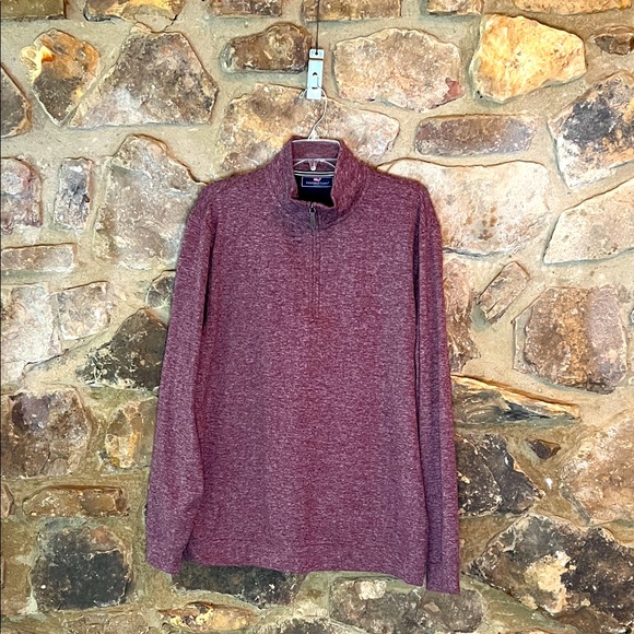 Vineyard Vines Size Large Plum Wine Burgundy Long Sleeve Qtr Zip Men’s Pullover - Picture 1 of 4